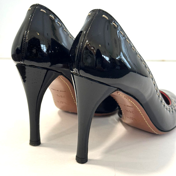 Alaia Black Patent Leather Pumps High Heels White Stitching Red Trim Size 36.5 - Picture 7 of 16